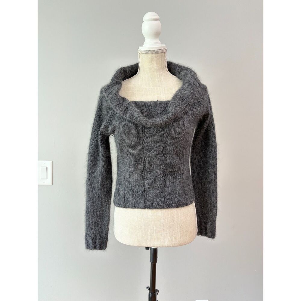Y2K Coolwear USA Vintage Angora Blend Cable Knit Sweater Med Grey Whimsigoth